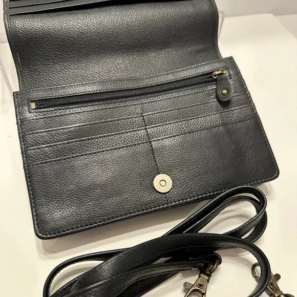 Anuschka Hand Painted Leather Lion Crossbody Wallet Clutch Artisan Black Multi - Picture 4 of 14